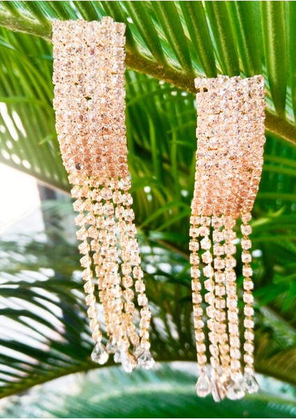 Sarı Renk Zirkon Taşlı Lüks Abiye Küpe