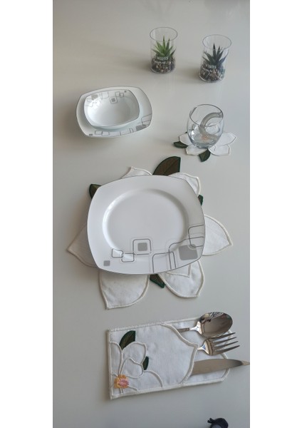 Lotus Flower 18 Parça Linen Kumaş Amerikan Servis Seti fiyatları