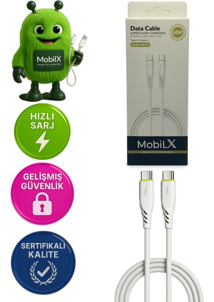 Mobilx 60W Type-C To Type-C Hızlı Şarj Kablosu – Örgülü Yapı | Model: Mu-09