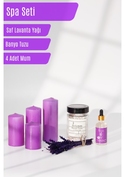 Lavanta Spa Seti - Lavanta Bakım Yağı, Lavanta Banyo Tuzu, Mum