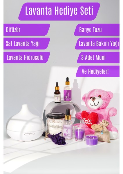 Lavanta Hediye Spa Seti - Lavanta Yağı, Lavanta Bakım Yağı, Lavanta Hidrosolü, Banyo Tuzu ve Dahası