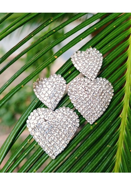 Gümüş Renk Zirkon Taşlı Lüks Abiye Küpe