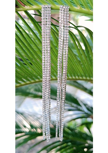 Gümüş Renk Zirkon Taşlı Lüks Abiye Küpe