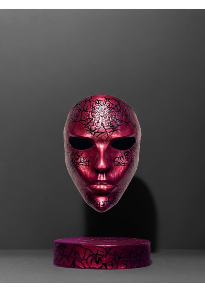 Kan Kırmızı Siyah Çatlatma Desenli Maske