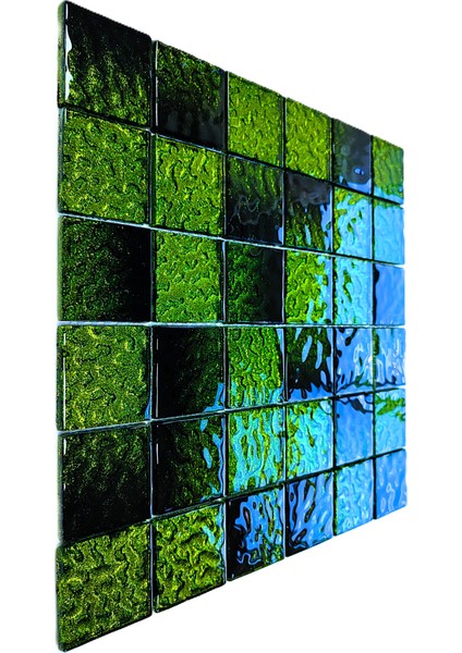Mutfak Tezgah Arası ve Iç Mekan Kaplama ve Dekorasyon Uygulamalarında Tüm Yüzeyler Için, 48X48MM. Siyah-Yeşil Sim Efekti. 30X30CM. Fileli Kristal Mozaik. indirimleri
