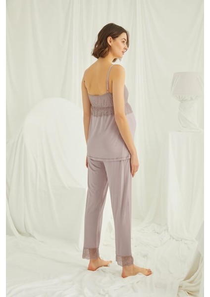 Monamise Dantelli Hamile Lohusa 3'lü Pijama Takımı modelleri