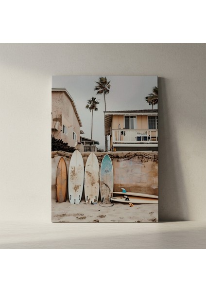 Sahil Evi Surf Tahtaları Plaj Manzarası Tablosu fiyatları
