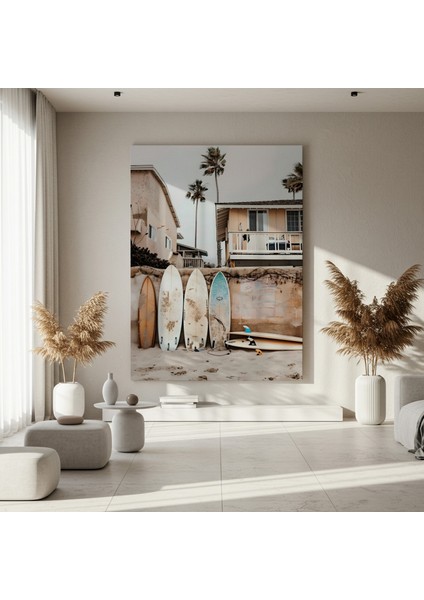 Sahil Evi Surf Tahtaları Plaj Manzarası Tablosu fırsatları