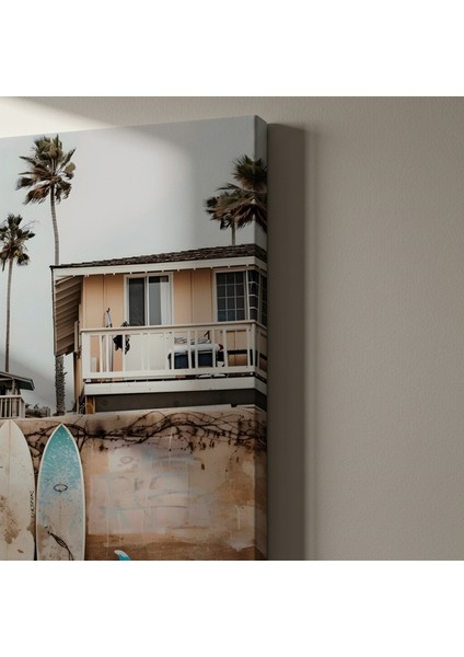 Sahil Evi Surf Tahtaları Plaj Manzarası Tablosu indirimleri