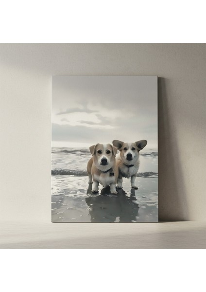 Plajda Eğlenen Corgi Kardeşler Tablosu fiyatları