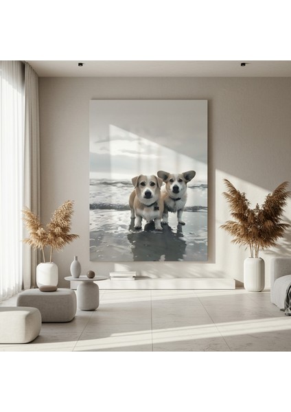 Plajda Eğlenen Corgi Kardeşler Tablosu fırsatları