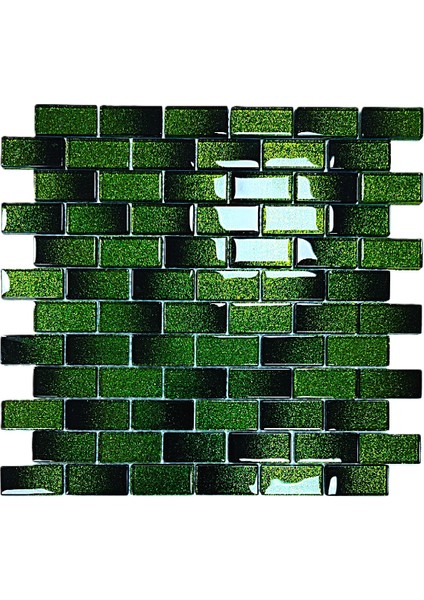 Mutfak Tezgah Arası ve Iç Mekan Kaplama ve Dekorasyon Uygulamalarında Tüm Yüzeyler Için, 23X48MM. Siyah-Yeşil Sim Efekti. 30X30CM. Fileli Kristal Mozaik.