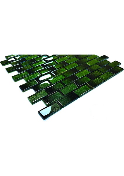 Mutfak Tezgah Arası ve Iç Mekan Kaplama ve Dekorasyon Uygulamalarında Tüm Yüzeyler Için, 23X48MM. Siyah-Yeşil Sim Efekti. 30X30CM. Fileli Kristal Mozaik. modelleri