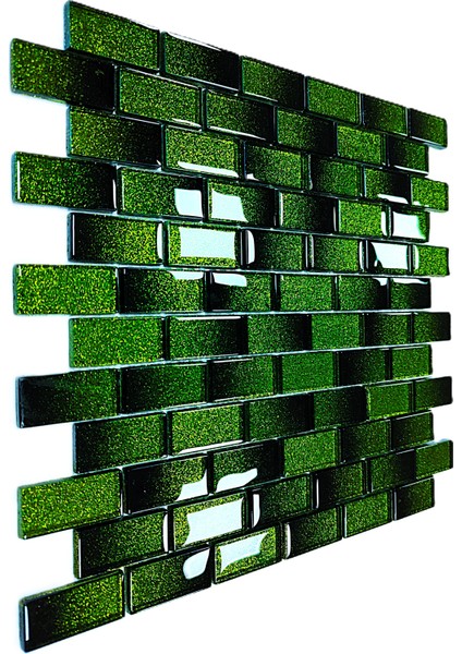 Mutfak Tezgah Arası ve Iç Mekan Kaplama ve Dekorasyon Uygulamalarında Tüm Yüzeyler Için, 23X48MM. Siyah-Yeşil Sim Efekti. 30X30CM. Fileli Kristal Mozaik. fırsatları