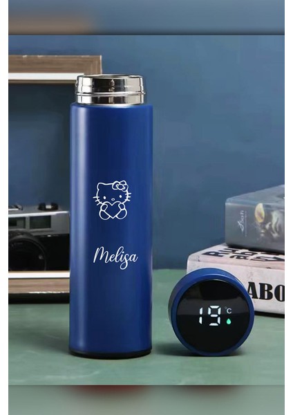 Kişiye Özel 500ML Dijital Göstergeli 304 Çelik Hello Kitty Baskılı Akıllı Termos - Isı Korumalı Şişe