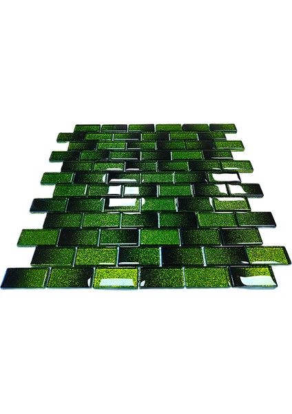 Mutfak Tezgah Arası ve Iç Mekan Kaplama ve Dekorasyon Uygulamalarında Tüm Yüzeyler Için, 23X48MM. Siyah-Yeşil Sim Efekti. 30X30CM. Fileli Kristal Mozaik. indirimleri