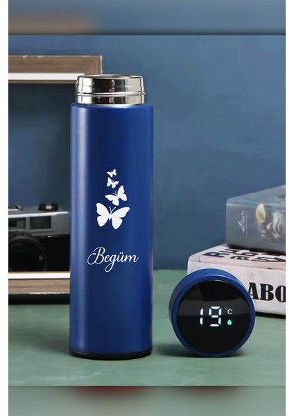 Kişiye Özel 500ML Dijital Göstergeli 304 Çelik Kelebek Baskılı Akıllı Termos - Isı Korumalı Şişe