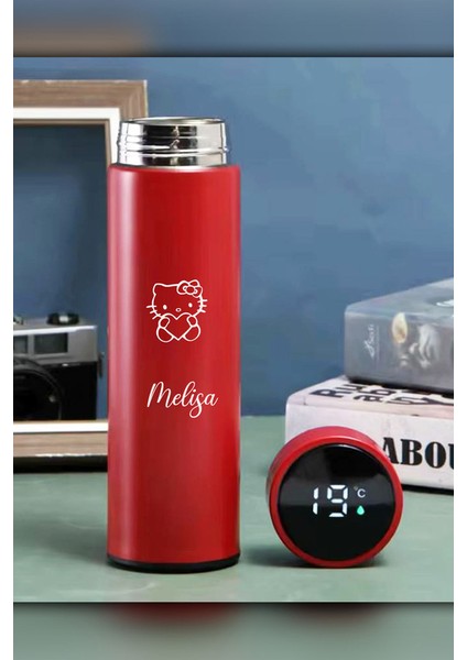 Kişiye Özel 500ML Dijital Göstergeli 304 Çelik Hello Kitty Baskılı Akıllı Termos - Isı Korumalı Şişe