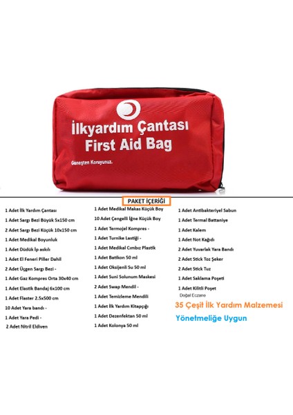 Atölye Fabrika Ilk Yardım Çantası Ruhsata Uygun 35 Parça Ilk Yardım Seti