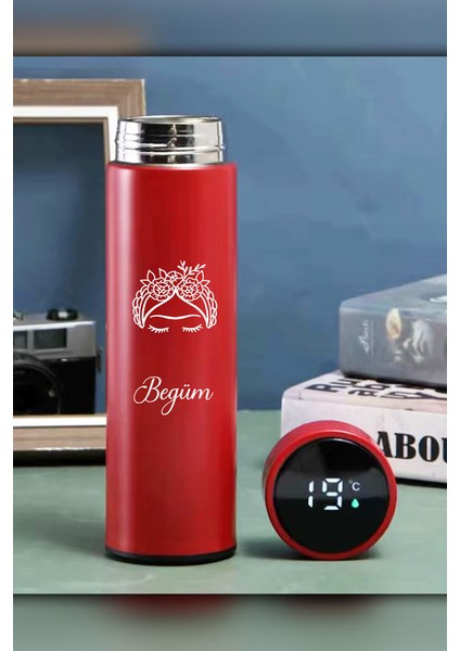 Kişiye Özel 500ML Dijital Göstergeli 304 Çelik Frida Baskılı Akıllı Termos - Isı Korumalı Şişe