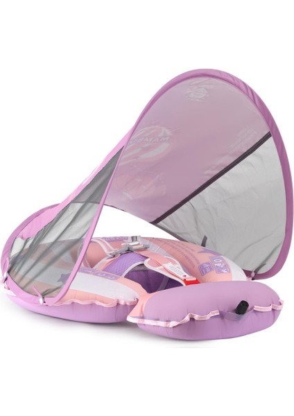 Hot Air Balloon Yüzme Simidi - Pembe, Emniyetli, Gölgelikli ve Ayak Destekli