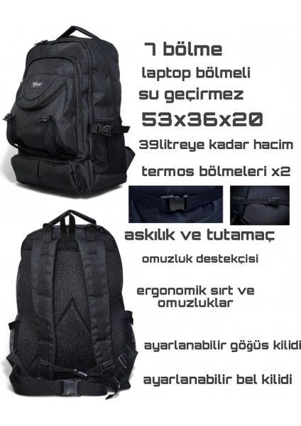 Siyah Laptop Bölmeli Büyük Dağcı Sırt Çantası (Açacak Anahtarlık Hediye) indirimleri