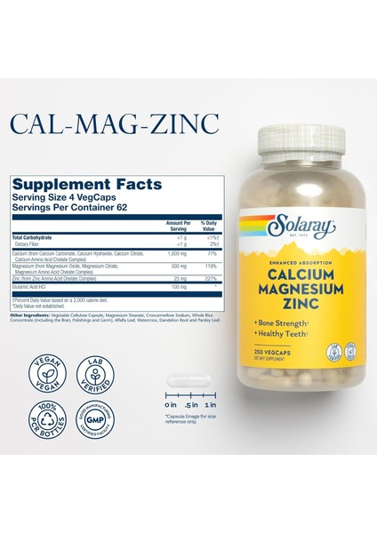 Calcium Magnesium Zinc Glutamic 250 Vegcaps Kalsiyum Magnezyum Çinko Glutamik Hcl Komplex Premium Qualty fiyatları