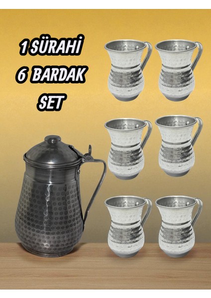 6'lı Alüminyum Ayran Bardağı ve 1 Alüminyum Sürahi 2,5 Lt Set