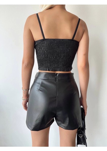 Tokalı Deri Şort Siyah S24444 indirimleri