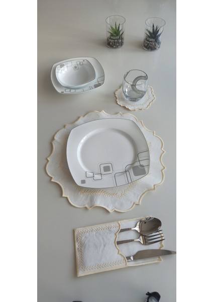 Spring Krem 18 Parça Linen Kumaş Amerikan Servis Seti modelleri