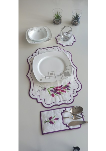 Lavender Flower 18 Parça Linen Kumaş Amerikan Servis Seti