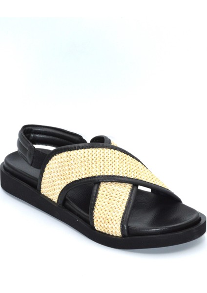 Kadın Siyah Hasır Desen Lastikli Günlük Şık Terlik Sandalet fiyatları