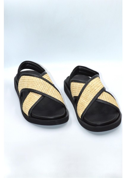 Kadın Siyah Hasır Desen Lastikli Günlük Şık Terlik Sandalet fırsatları