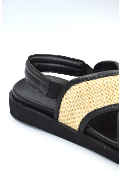 Kadın Siyah Hasır Desen Lastikli Günlük Şık Terlik Sandalet indirimleri