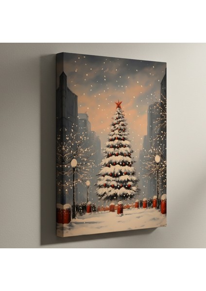 Karlı Şehirde Noel Ağacı Tablosu