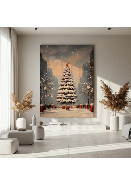 Karlı Şehirde Noel Ağacı Tablosu fırsatları