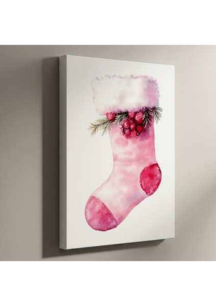 Pembe Noel Çorabı Suluboya Tablosu