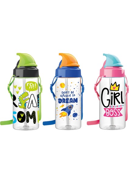 Sonic Air Desenli 500 ml Askılı Pipetli Tritan Çocuk Matara 912058