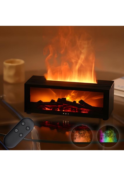 7 Renkli Şömine Alevi Yatak Odası Hava Nemlendirici Aromaterapi Difüzör Uzaktan Kumandalı