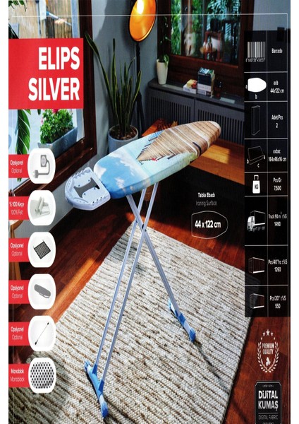 Elips Silver Kanat Ütü Masası Ürün Tabla Ölçüsü: 44X122 cm