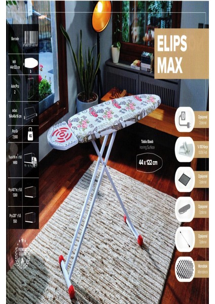 Cottonlifes Elıps Max Kanat Ütü Masası Ürün Tabla Ölçüsü: 44 x 122 cm