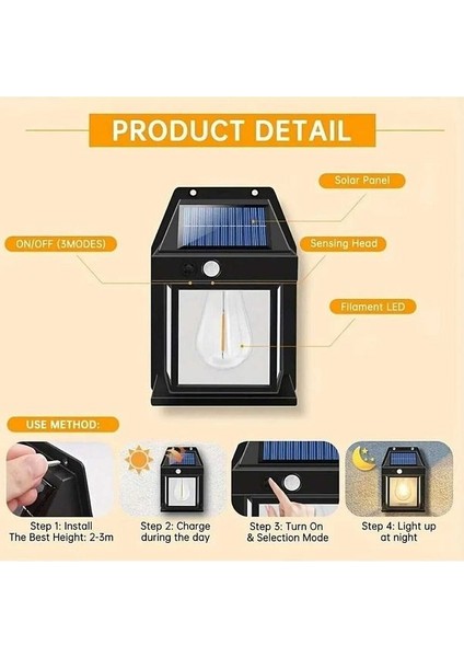 Güneş Enerjili Bahçe LED Ampul Hareket Sensörlü Bahçe LED Su Geçirmez 3 Mod'lu Solar LED indirimleri