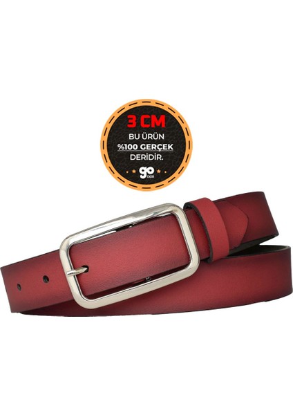 %100 Hakiki Deri, Gümüş Tokalı Yavruağzı 3 cm Kadın Kemeri, Pantolon Kemeri, Şort Kemeri 3CMKDN50