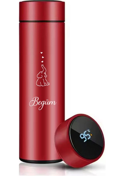 Kişiye Özel 500ML Dijital Göstergeli 304 Çelik Fil Baskılı Akıllı Termos - Isı Korumalı Şişe