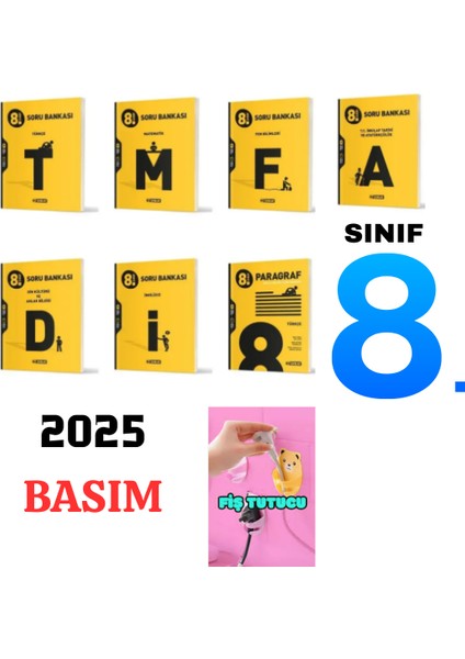 8.sınıf Tüm Dersler Soru Bankaları + Hız 8.sınıf Paragraf Soru Bankası Set Sevimli Ayıcık Fiş Tutucu Hediye