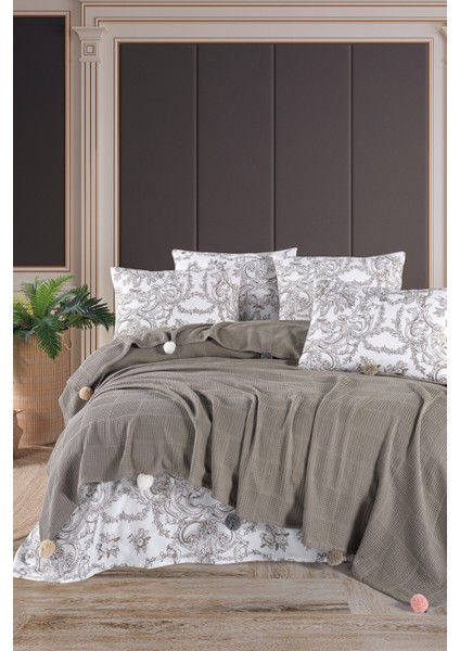 | %100 Pamuklu Soho Çift Kişilik Vizon Pike Takımı (Çarşaf,pike,yastık Kılıfı)