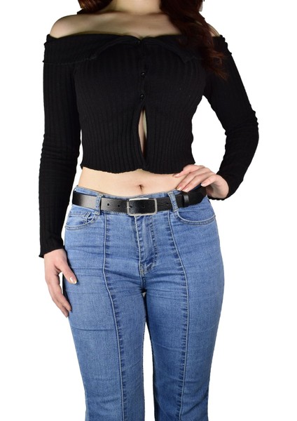 %100 Hakiki Deri, Gümüş Tokalı Siyah 3 cm Kadın Kemeri, Pantolon Kemeri, Şort Kemeri 3CMKDN50 indirimleri