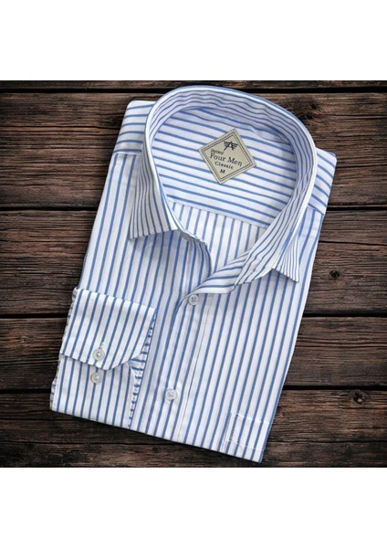 Erkek Klasik Geniş Rahat Kesim Cepli Çizgili Uzun Kollu Pamuk Gömlek fiyatları