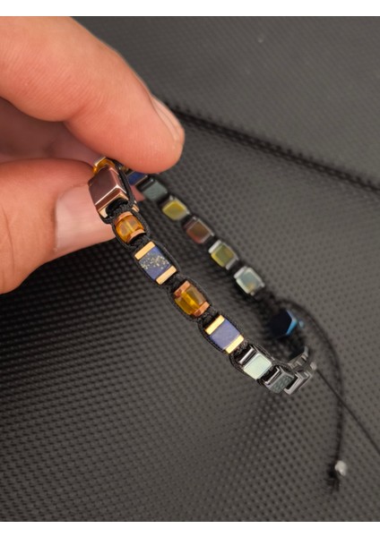 Baltık Damla Kehribar-Küp Lapis Lazuli -Renkli Küp Hematit Doğaltaş Bileklik Takı Aksesuar Erkek Bileklik