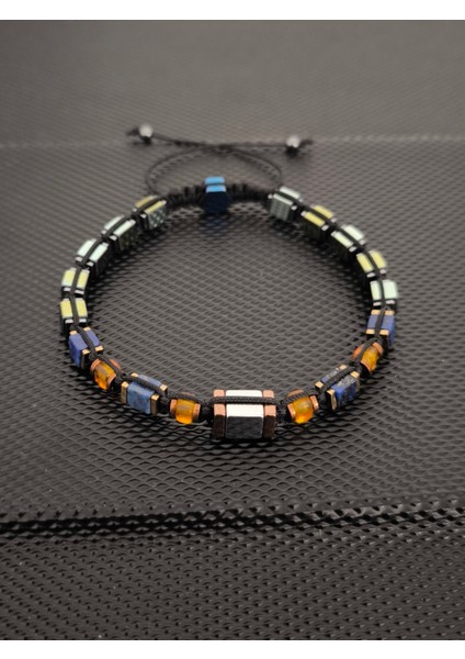 Baltık Damla Kehribar-Küp Lapis Lazuli -Renkli Küp Hematit Doğaltaş Bileklik Takı Aksesuar Erkek Bileklik